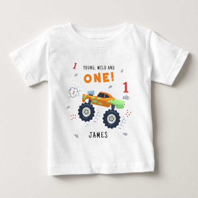 Camiseta Para Bebê Jovem Selvagem E Um 1º Aniversário Crianças Carro  (Frente)