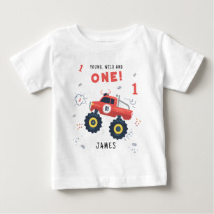 Camiseta Para Bebê Jovem Selvagem E Um 1º Aniversário Crianças Carro 