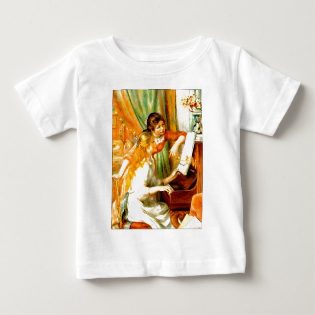 Camiseta Para Bebê Jovens Meninas no Piano (Frente)