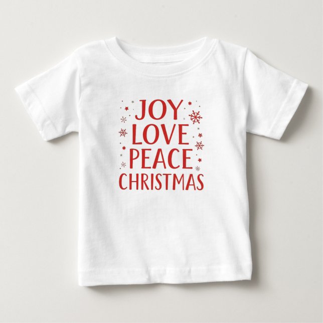 Camiseta Para Bebê Joy Love Peace Christmas Festive Typography Hoodie (Frente)