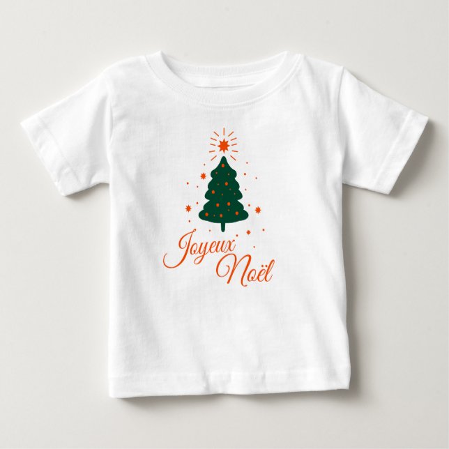 Camiseta Para Bebê Joyeux Noël en rouge : sapin classique et joyeux (Frente)