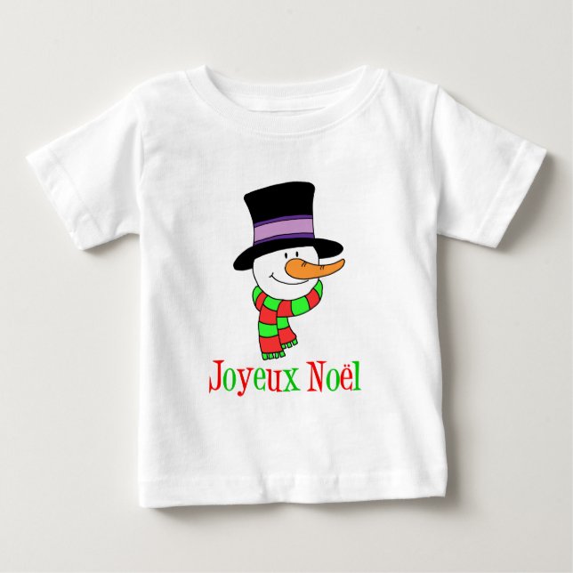 Camiseta Para Bebê Joyeux Noel French Snowman (Frente)