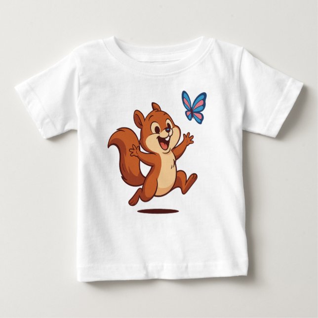Camiseta Para Bebê Joyful Chase – Happy Squirrel & Butterfly (Frente)