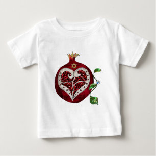 Camiseta Para Bebê Judaica Pomegranate Heart Hanukkah Rosh Hashanah