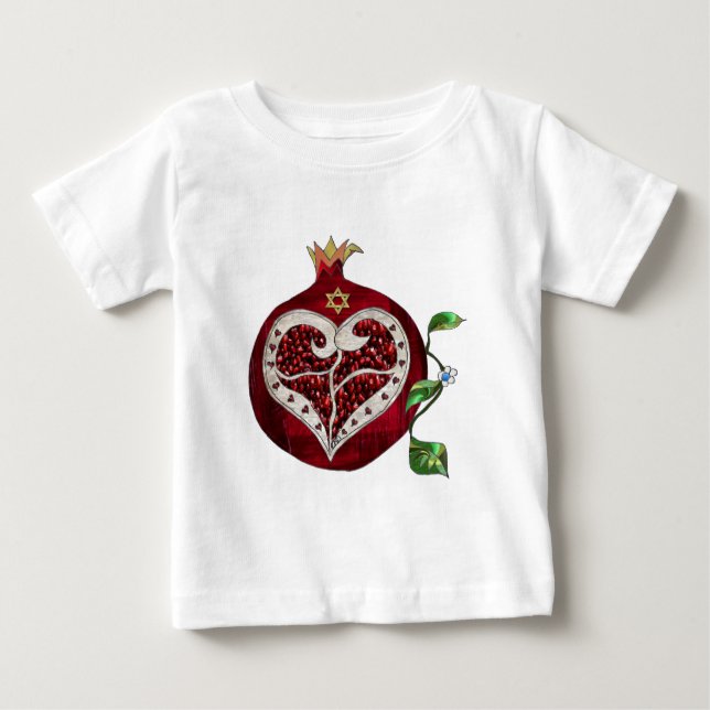 Camiseta Para Bebê Judaica Pomegranate Heart Hanukkah Rosh Hashanah (Frente)