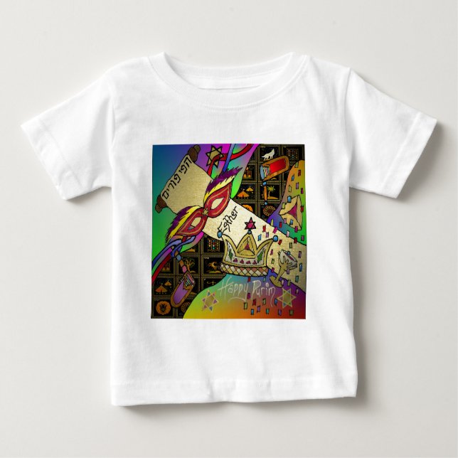 Camiseta Para Bebê Judaica Purim Celebração da Éter Art Impressão (Frente)