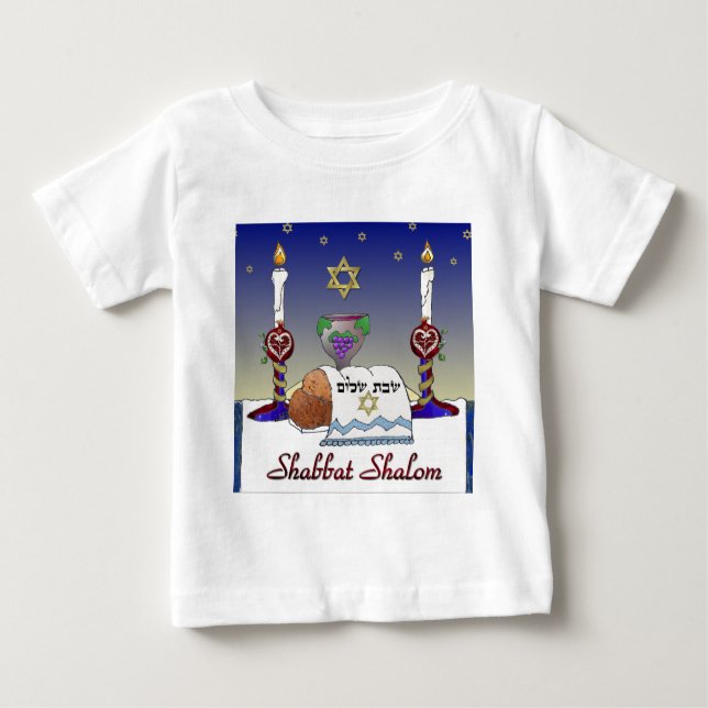 Camiseta Para Bebê Judaica Shabbat Shalom Art Impressão (Frente)