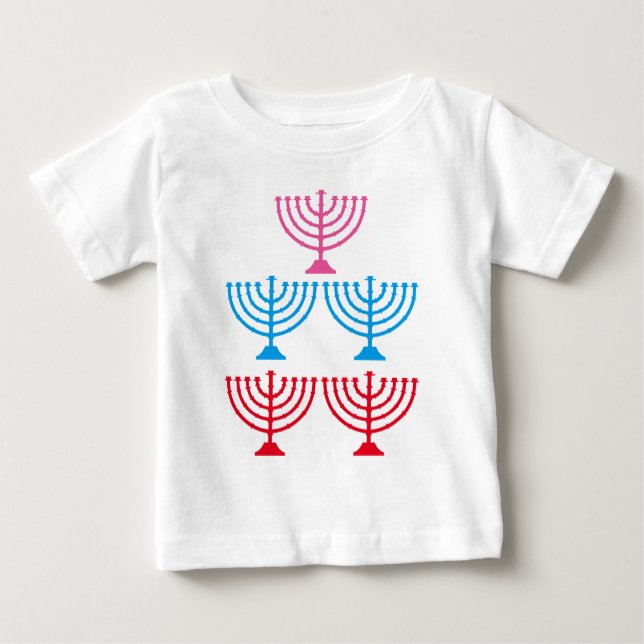 Camiseta Para Bebê Judeus Menorah brilham candelabro (Frente)