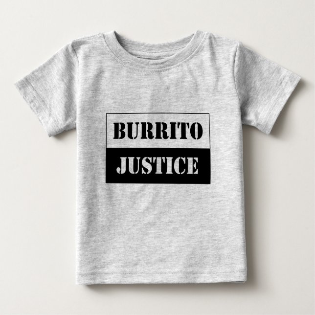 Camiseta Para Bebê justiça do burrito bebê (preto sobre fundo leve) (Frente)