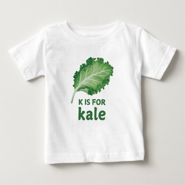 Camiseta Para Bebê K é para KALE Green Veggie Alphabet K (Frente)