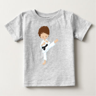 Camiseta Para Bebê Karate Boy, Cute Boy, Cabelo Brown, Cinturão Negro