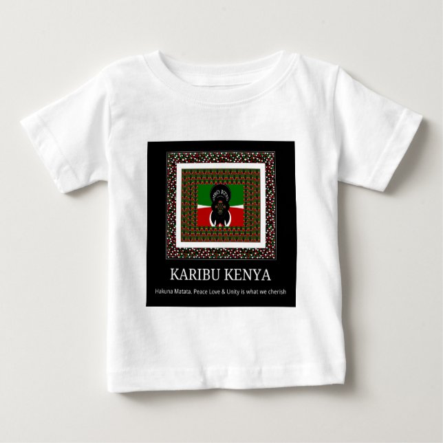 Camiseta Para Bebê Karibu Quênia: Vibrantes Bandeiras Nacionais Cores (Frente)