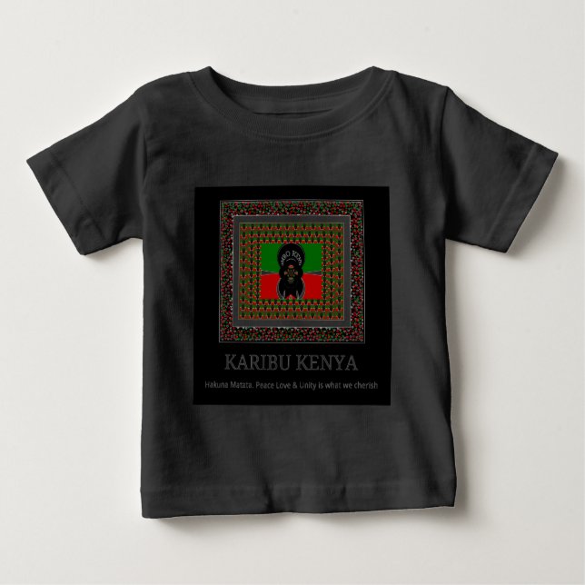 Camiseta Para Bebê Karibu Quênia: Vibrantes Bandeiras Nacionais Cores (Frente)