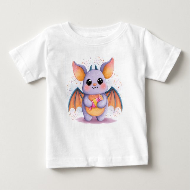 Camiseta Para Bebê Kawaii Halloween Bat T-Shirt (Frente)