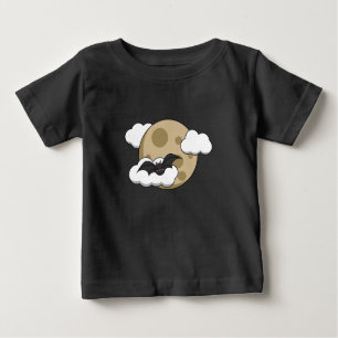 Camiseta Para Bebê Kawaii Happy Bat Voando em Lua Cheia