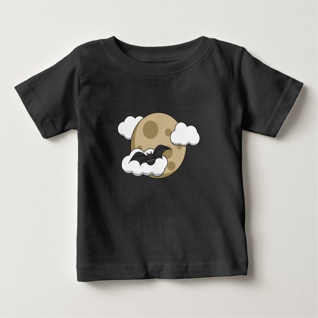 Camiseta Para Bebê Kawaii Happy Bat Voando em Lua Cheia (Frente)