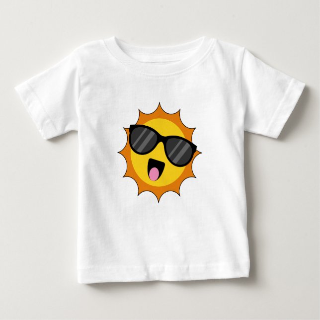 Camiseta Para Bebê Kawaii Happy Sun com óculos escuros (Frente)
