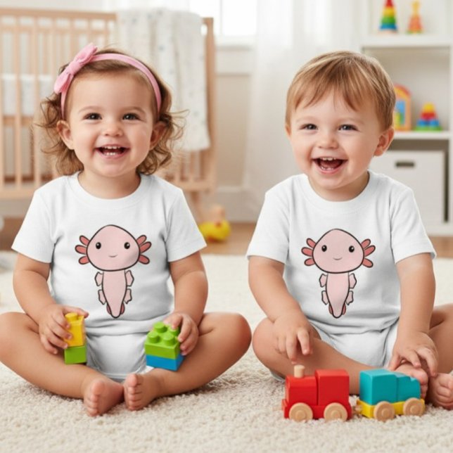 Camiseta Para Bebê Kawaii Pink Axolotl Simple Baby T-Shirt (Criador carregado)