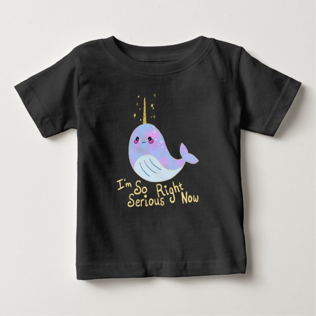 Camiseta Para Bebê Kawaii Serious Narwhal (Frente)