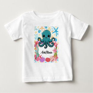 Camiseta Para Bebê Kawaii sob o polvo marinho