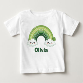 Camiseta Para Bebê Kawaii St. Patrick’s Day Green Rainbow