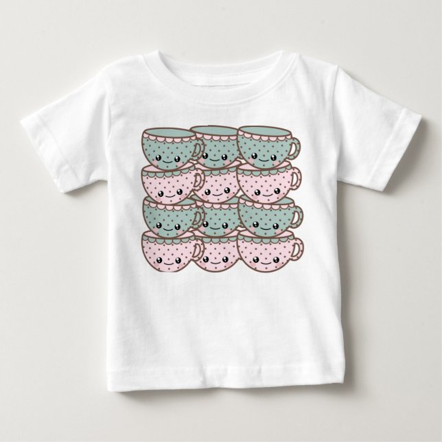 Camiseta Para Bebê Kawaii Tea Cups (Frente)