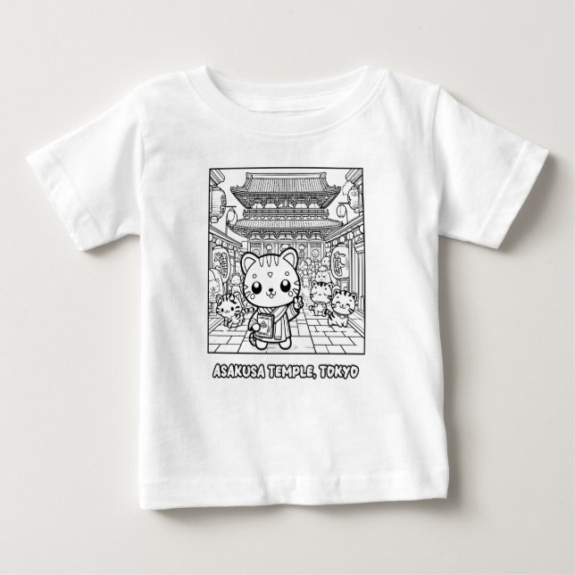 Camiseta Para Bebê Kawaii Tigers no Templo de Asakusa, Tóquio (Frente)