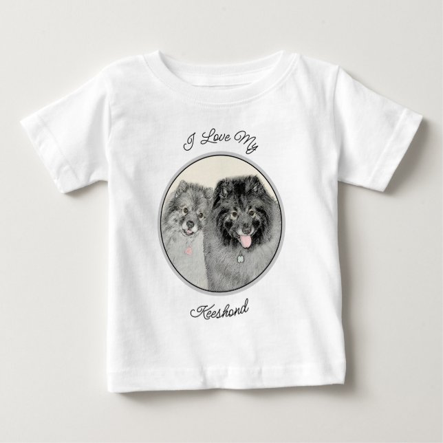 Camiseta Para Bebê Keeshond Graphics Keeshond Mãe e Filho (Frente)