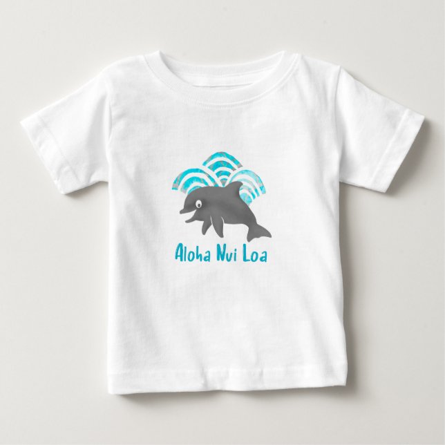 Camiseta Para Bebê Keiki Watercolor Dolphin Wave (Frente)