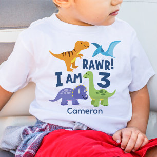 Camiseta Para Bebê Kid aniversário de 3 anos Dinossaur Rawr Personali
