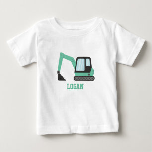 Camiseta Para Bebê Kids De Veículos De Escavador Verde De Construção