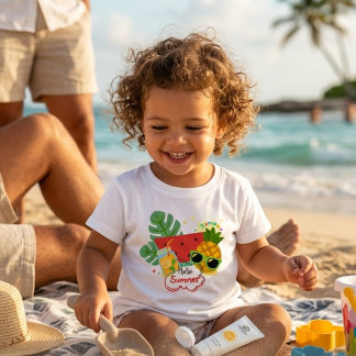 Camiseta Para Bebê Kids Hello Summer T-Shirt Colorful Tropical Fruit 