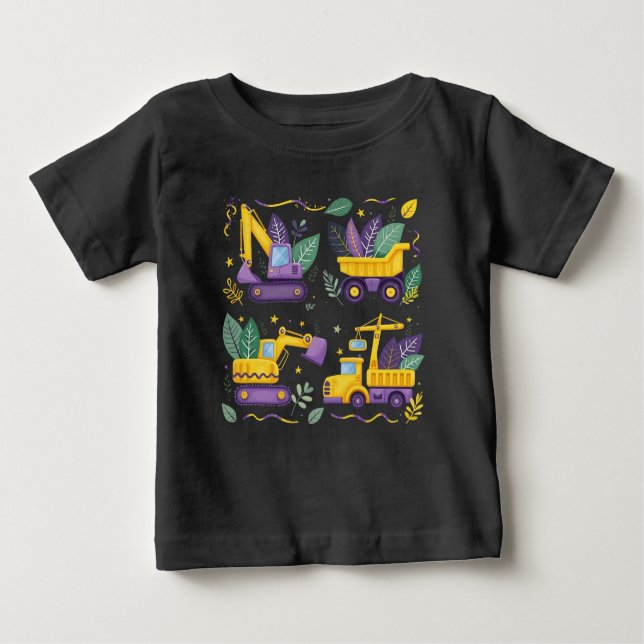 Camiseta Para Bebê Kids Mardi Gras Construção de Caminhão - Cute Veíc (Frente)