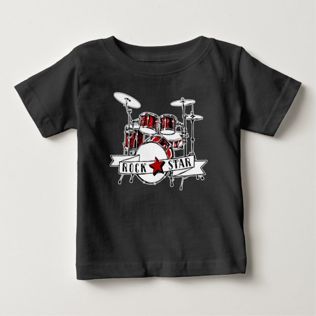 Camiseta Para Bebê Kids Rock & Roll Drummer Rock Drum Kit Drum (Frente)