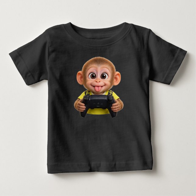 Camiseta Para Bebê Kids' T-shirt – Playful monkey play (Frente)