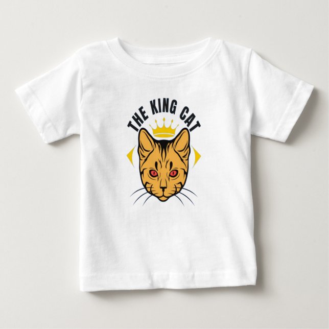 Camiseta Para Bebê King Cat: design de Elegância Felina Majestosa (Frente)