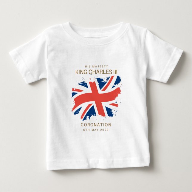 Camiseta Para Bebê King Charles III Union Jack Flag T-Shirt (Frente)