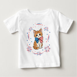 Camiseta Para Bebê Kit de Fogos de Artifício de Gatinho Patriota – La