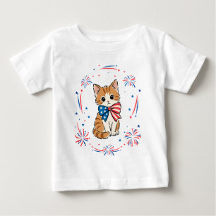 Camiseta Para Bebê Kit de Fogos de Artifício de Gatinho Patriota – La