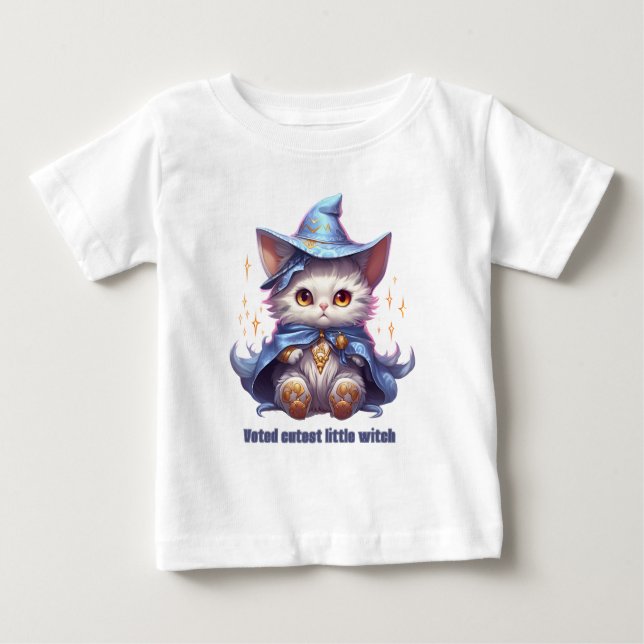Camiseta Para Bebê Kitten Bruxinha de Halloween Azul (Frente)
