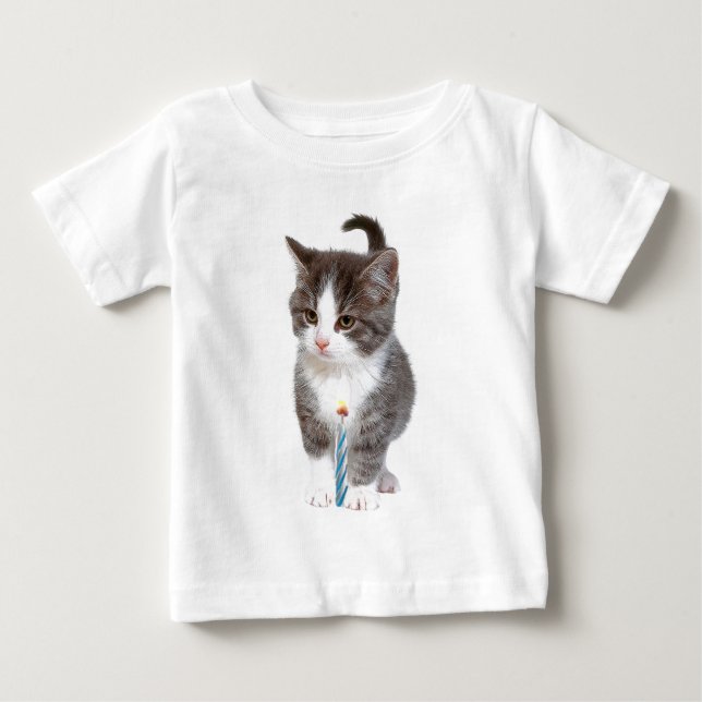 Camiseta Para Bebê Kitten e uma vela azul (Frente)