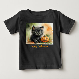 Camiseta Para Bebê Kitten Feliz Halloween 