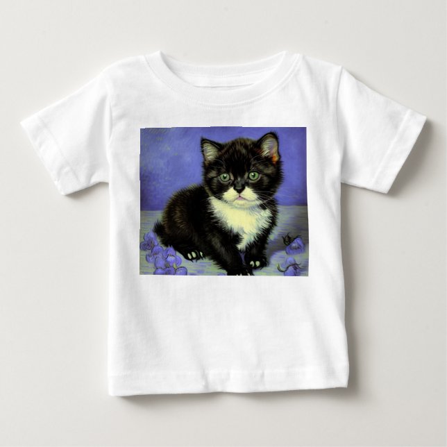 Camiseta Para Bebê Kitten Tuxedo Van Gogh (Frente)