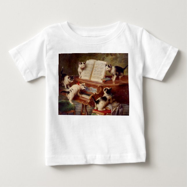 Camiseta Para Bebê Kittens e Piano (Frente)