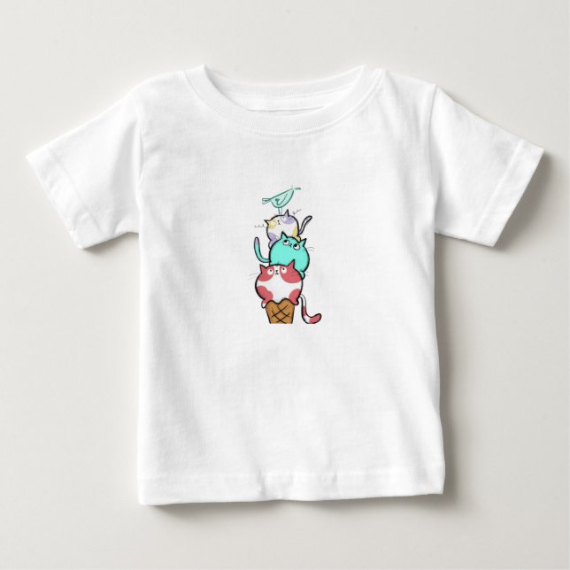 Camiseta Para Bebê Kitty Cone Cute Cat Ice Cream Kawaii (Frente)