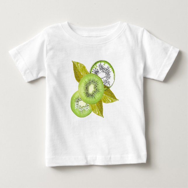 Camiseta Para Bebê Kiwi, frutado, verde e branco, fresco, suculento,  (Frente)
