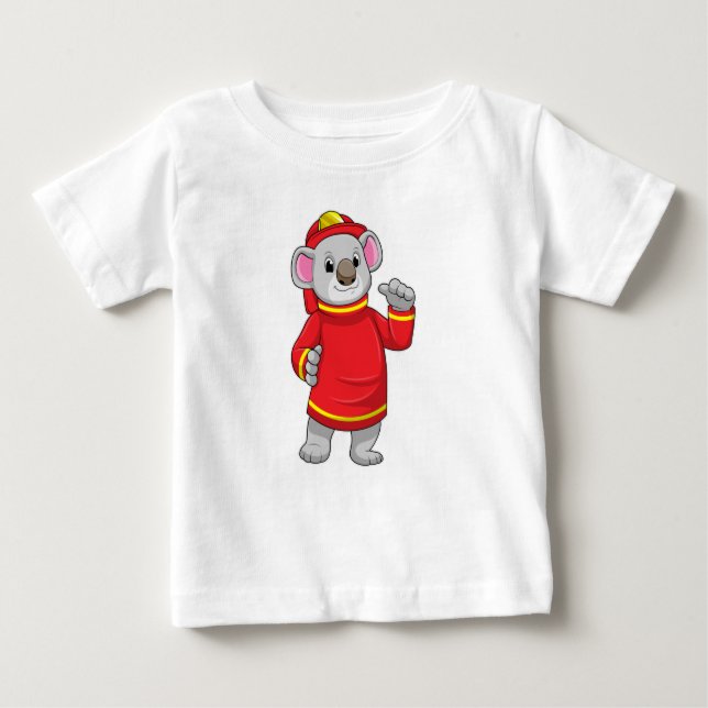 Camiseta Para Bebê Koala como Bombeiro com Helmet (Frente)
