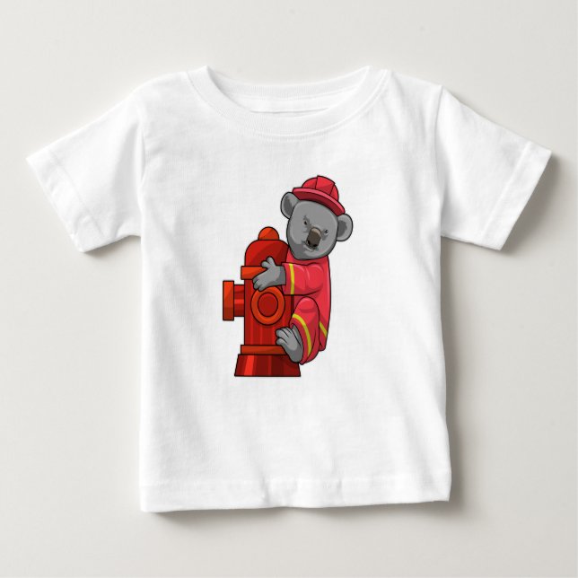 Camiseta Para Bebê Koala como Bombeiro com Hidrante de Fogo (Frente)