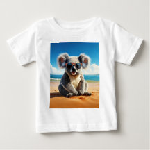 Koala em uma praia arenosa