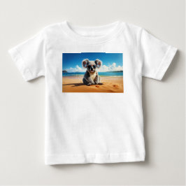 Camiseta Para Bebê Koala em uma praia arenosa
